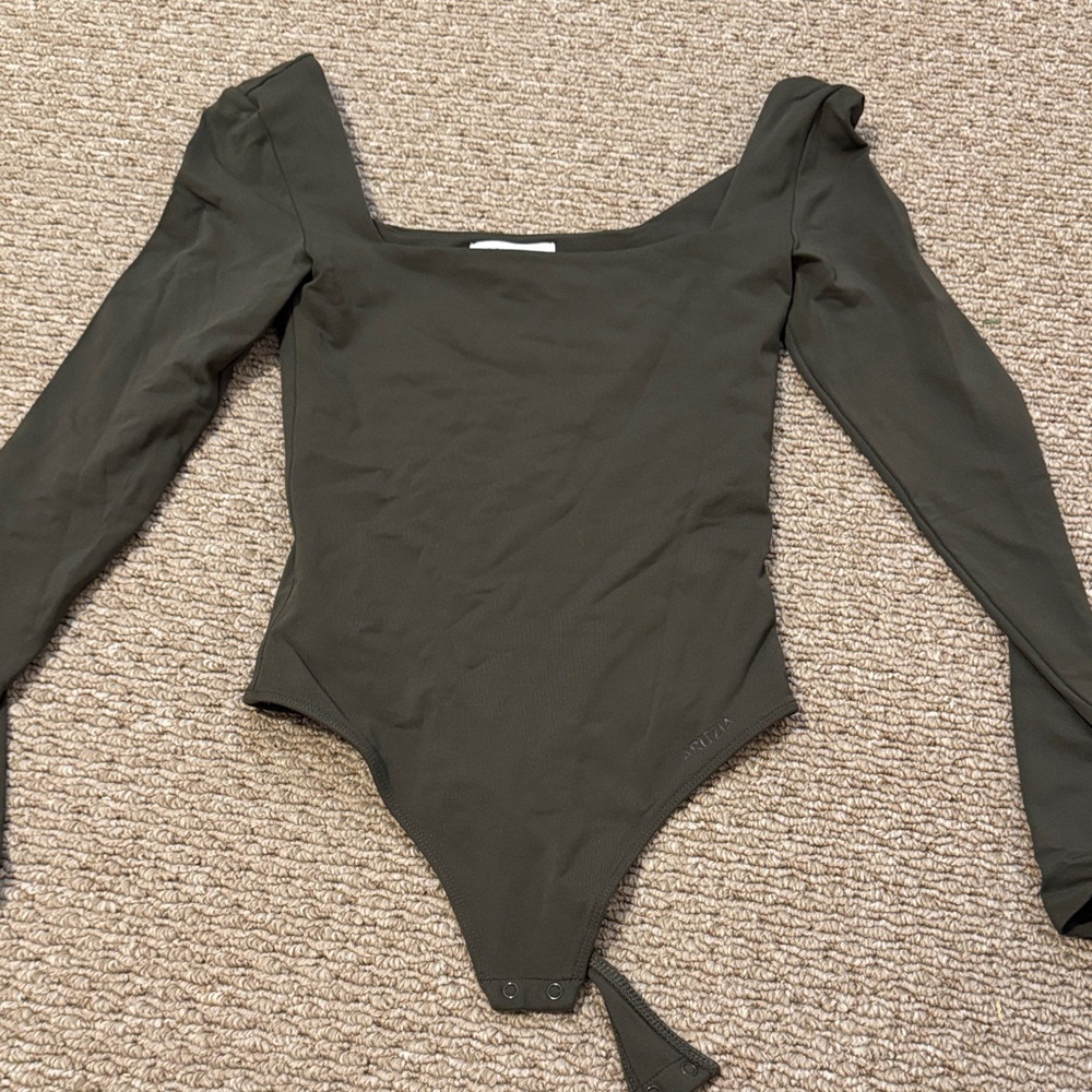 Aritzia Olive Green Long-Sleeve Square Neck Bodysuit